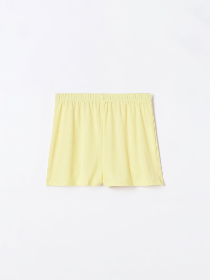 Shorts de pijama canelados - Amarelo