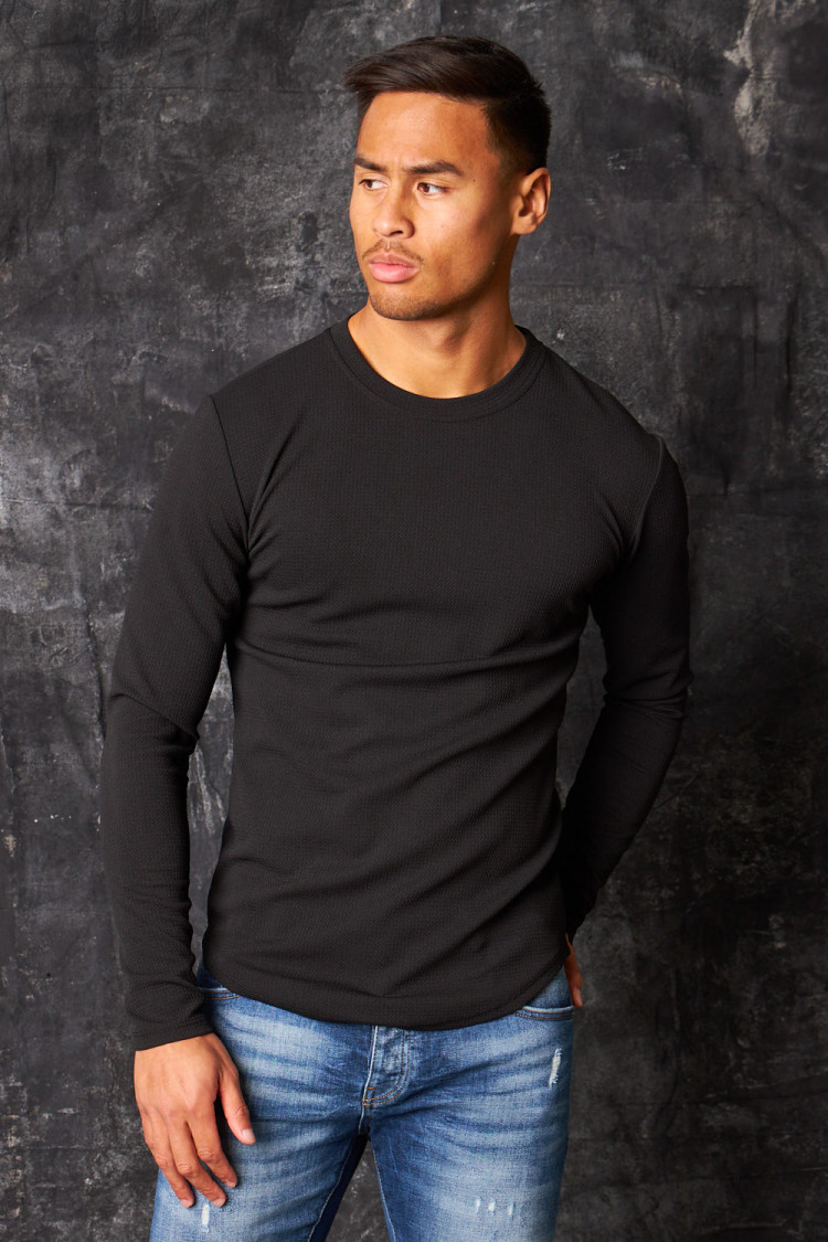 T-shirt manches longues texturé noir