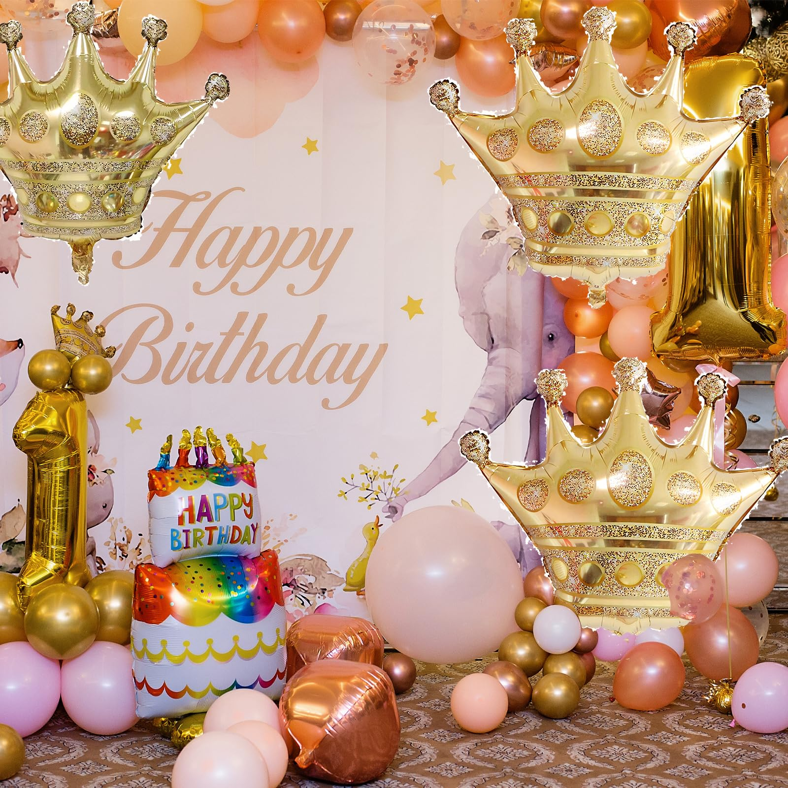 (10er Set) Party Deko Folien Ballon Kronen Luftballon - Gold