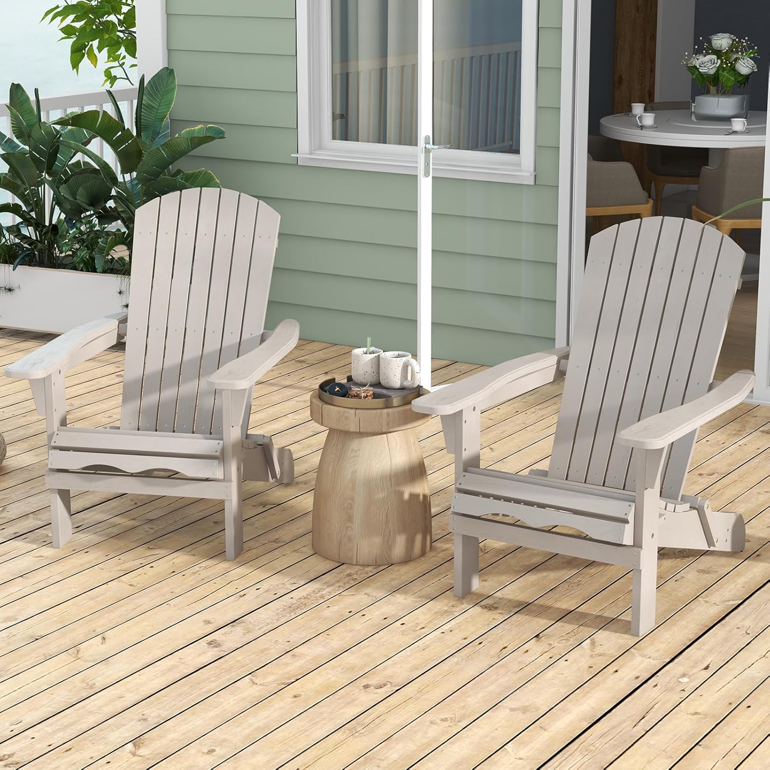 COSTWAY Adirondack Stuhl klappbar, 2er Set, Adirondack Chair aus Holz, Gartensessel mit hoher Rückenlehne & Breiten Armlehnen für Garten, Terrasse, 180 kg Tragfähigkeit (Grau)
