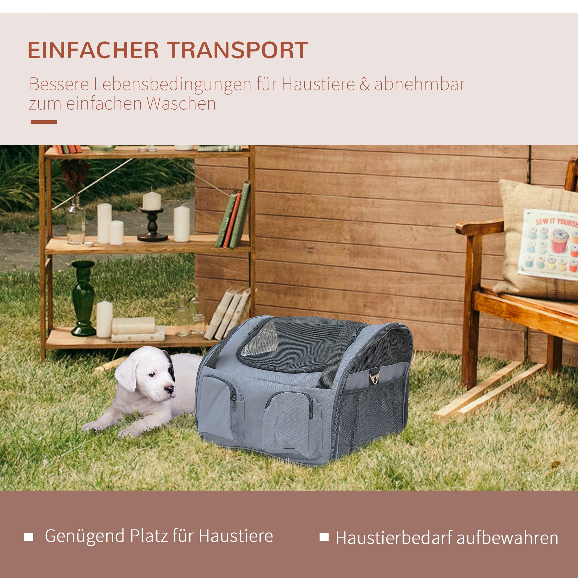 PawHut Hundebox fürs Auto faltbar grau 41 x 34 x 30 cm (LxBxH)