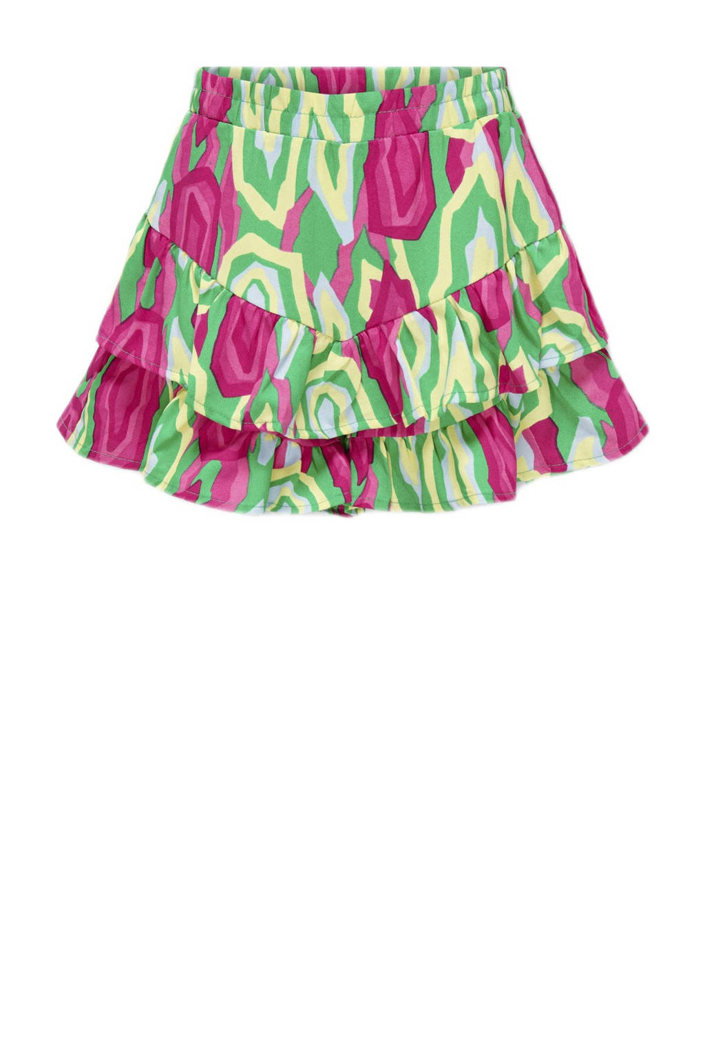 ONLY skort KOGSIA met all over print en ruches felgroen/fuchsia