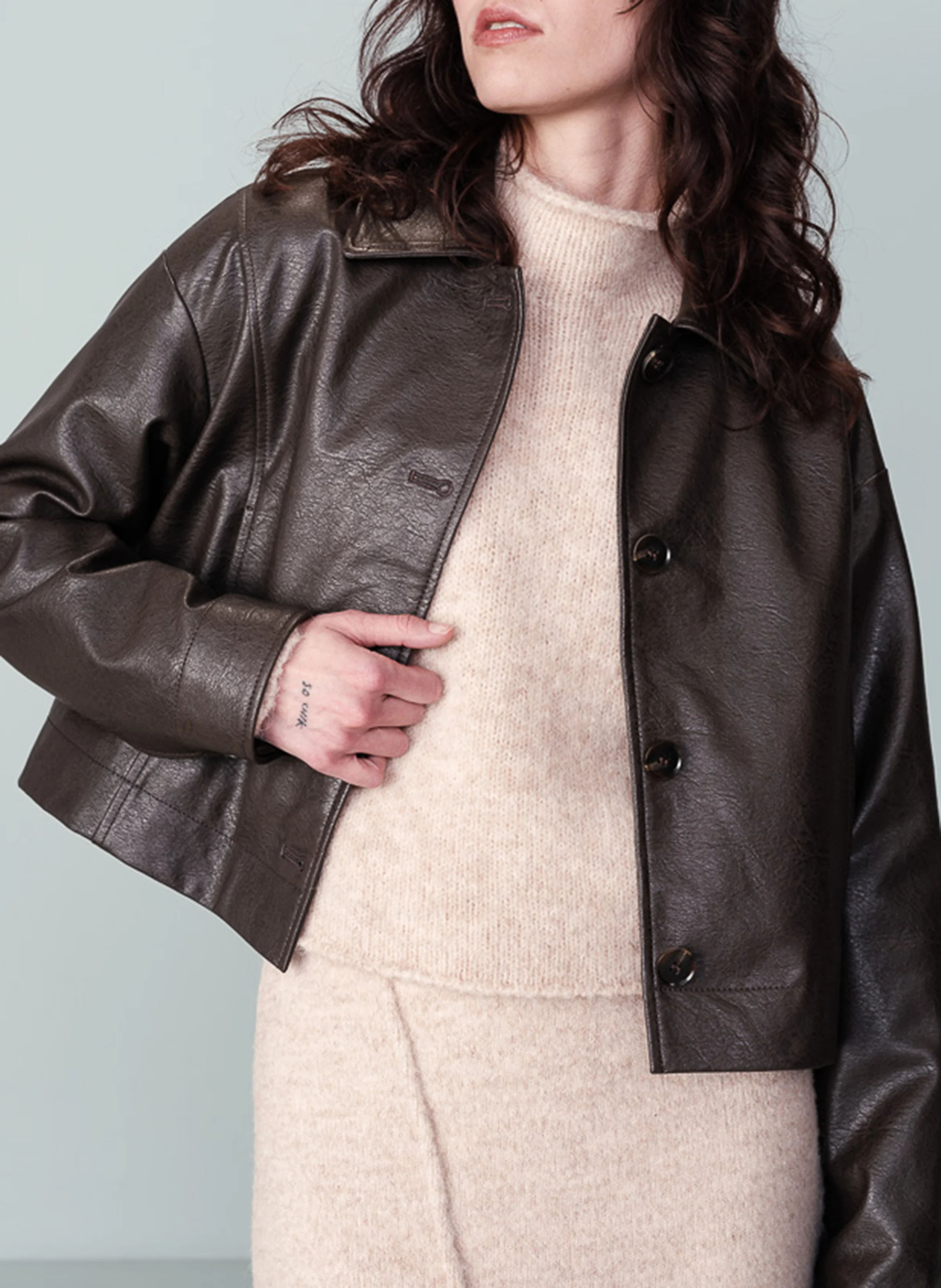 NEIGE - Veste col classique ample en coton mélangé | Marron