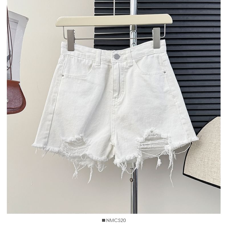 Lemongrass - Versleten denim wijde shorts