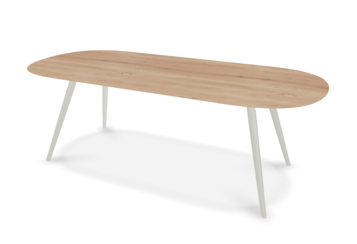 They & Me eettafel Joy – plat ovaal – eiken rustiek bianco olie – onderstel RAL9010 zuiverwit 220 x 100 x 75 | eiken rustiek bianco olie | verjongde rand | frame RAL9010 zuiverwit