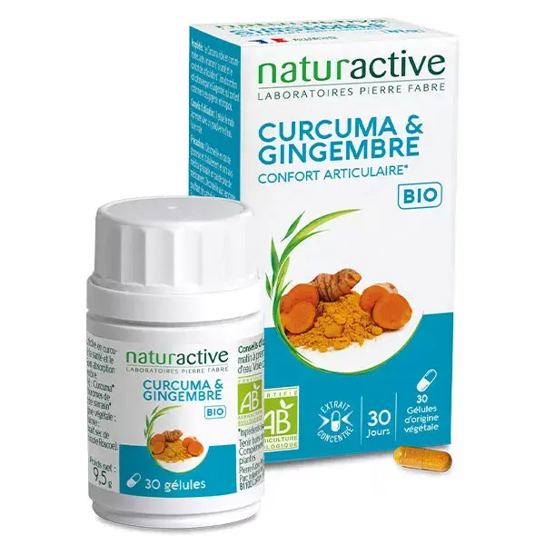 Cápsulas Naturaactive Orgânicas de Cúrcuma e Gengibre para Alívio das Articulações - 30 unidades