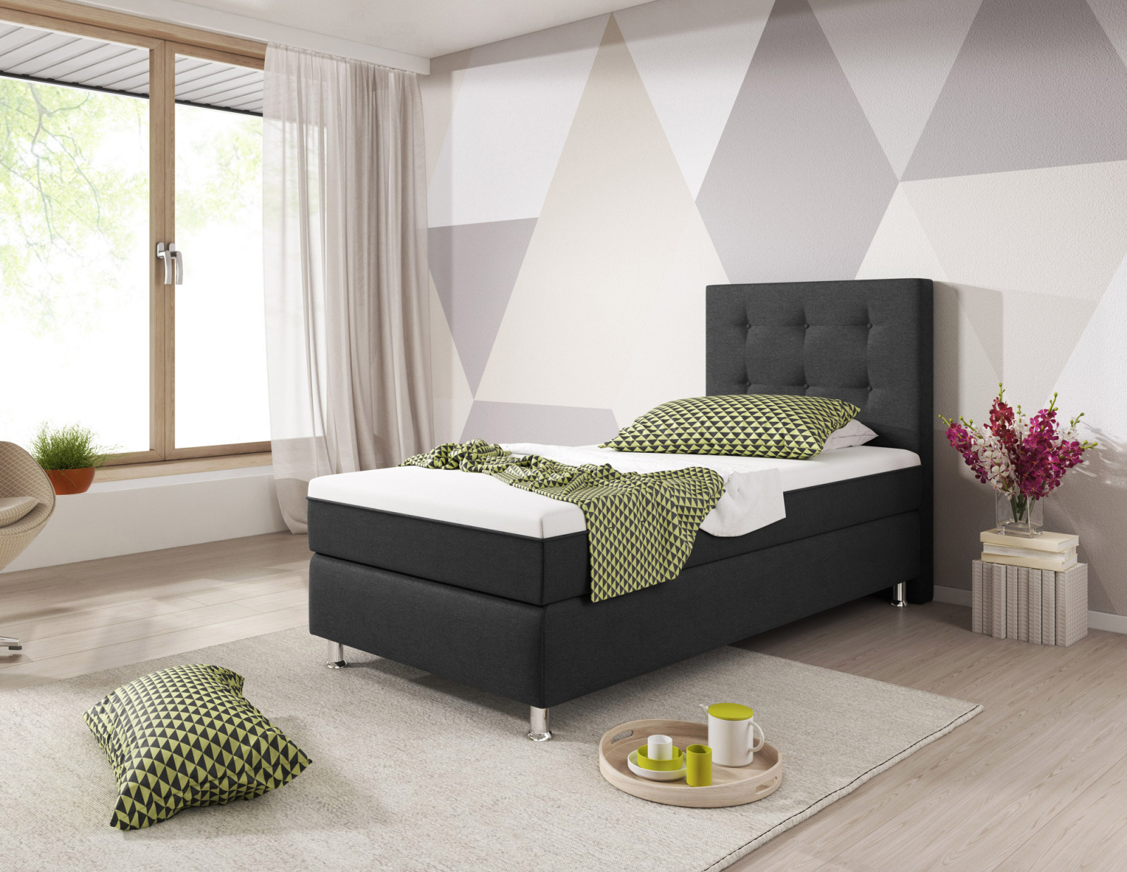 Boxspringbett - anthrazit - H3 - 90x200 cm