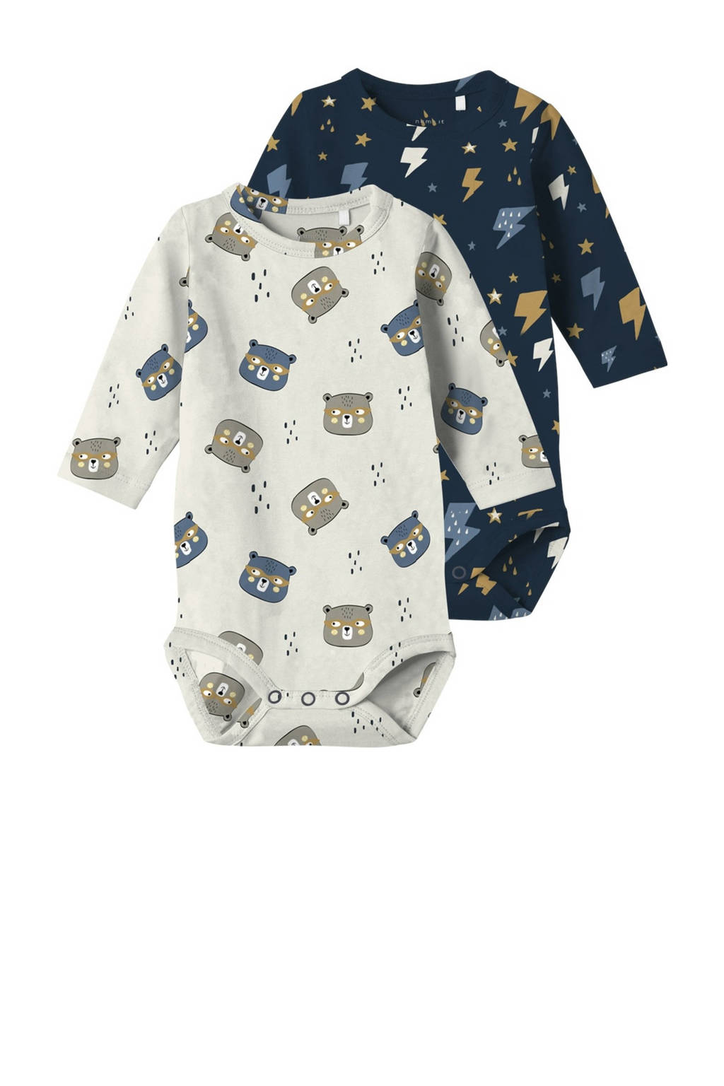 NAME IT romper NBMVROELS - set van 2 met all over print donkerblauw/beige
