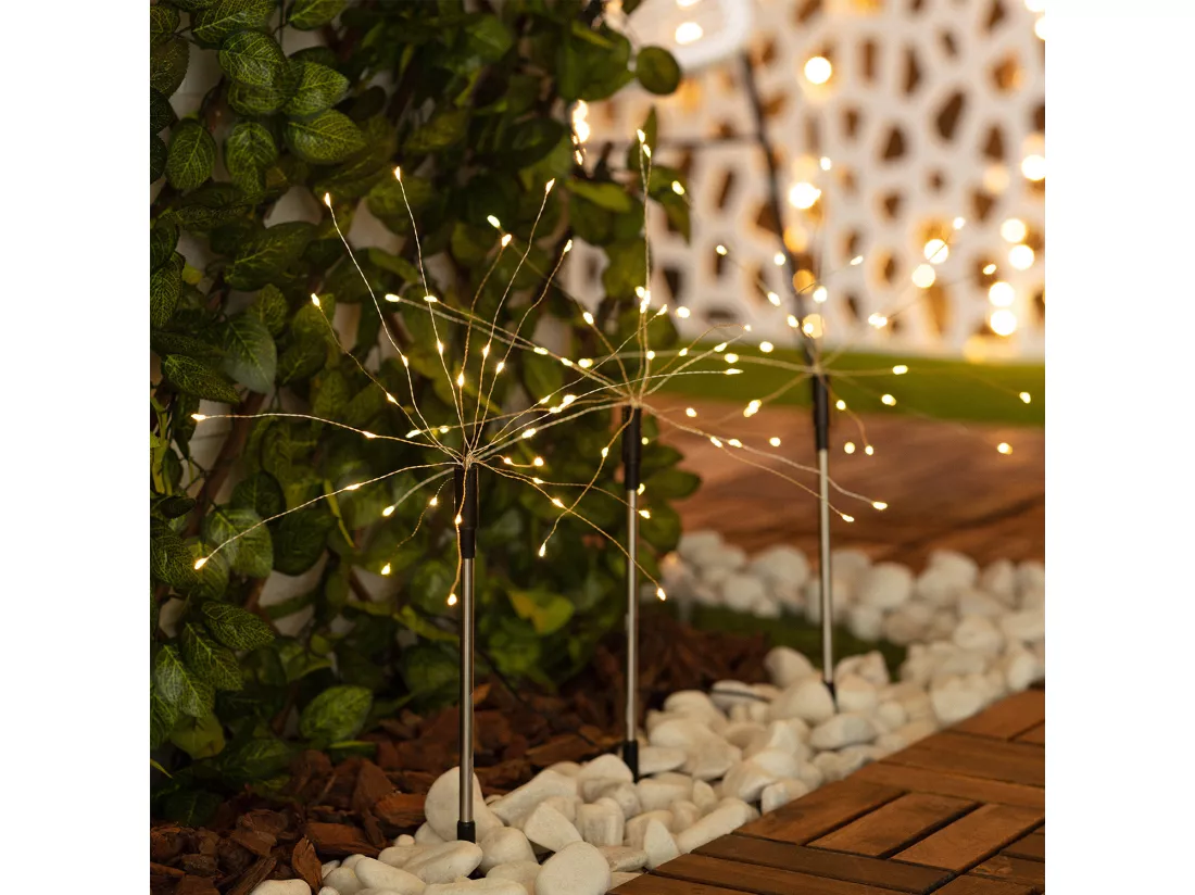 Set de 3 Piquets LED Extérieur Solaire Pissenlits 3000K Blanc chaud