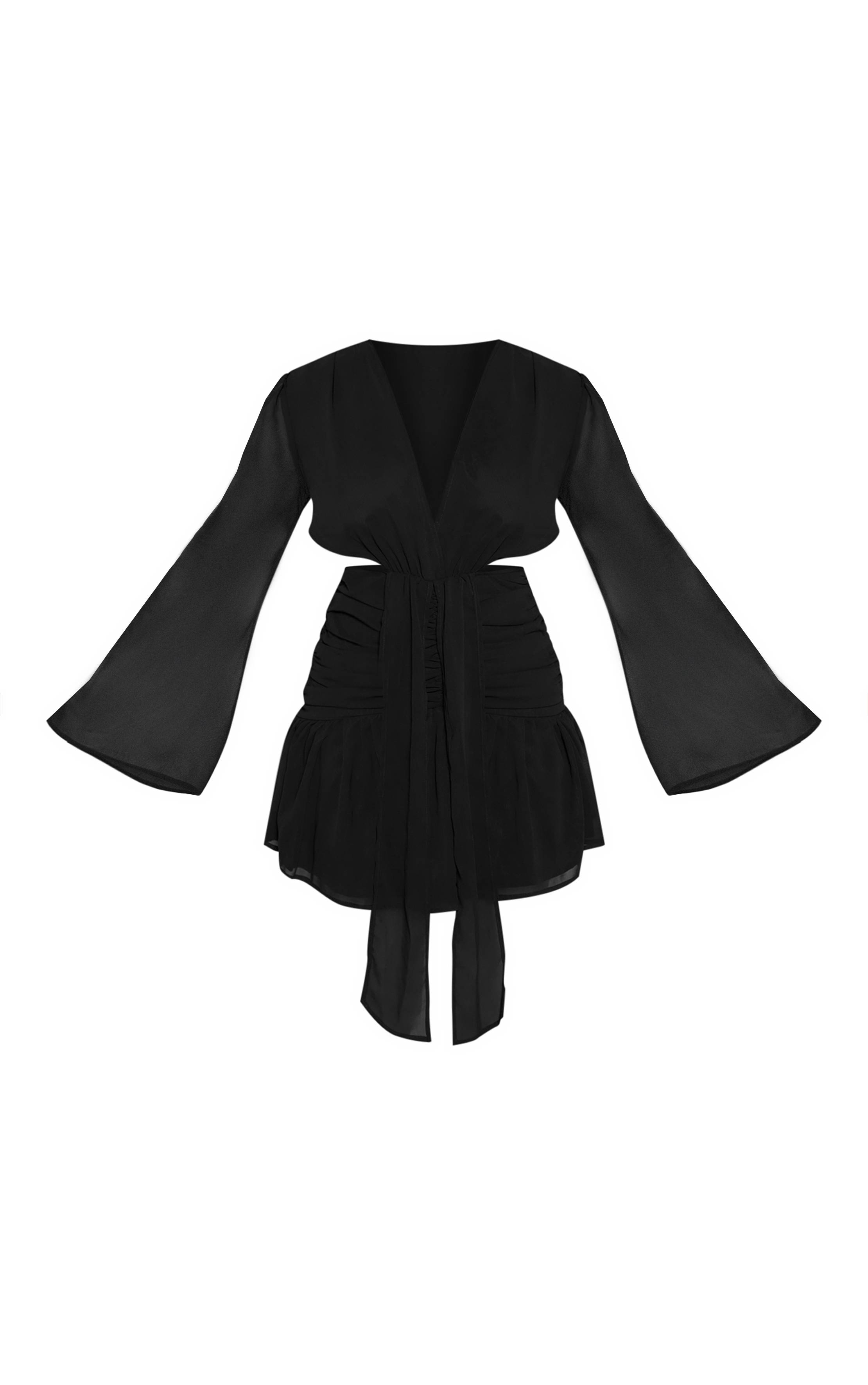 Noir Robe Mini Moulante En Mousseline À Décolleté Plongeant Avec Détail Drapé