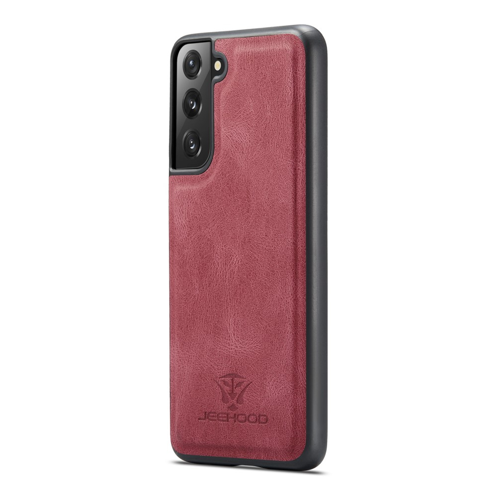 2in1 Samsung Galaxy S21 FE 5G Leder Hülle Wallet   Magnetisches Kreditkartenfach - Rot