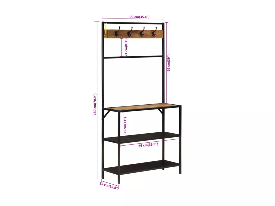 Porte-manteau 90x35x180 bois de manguier et fer