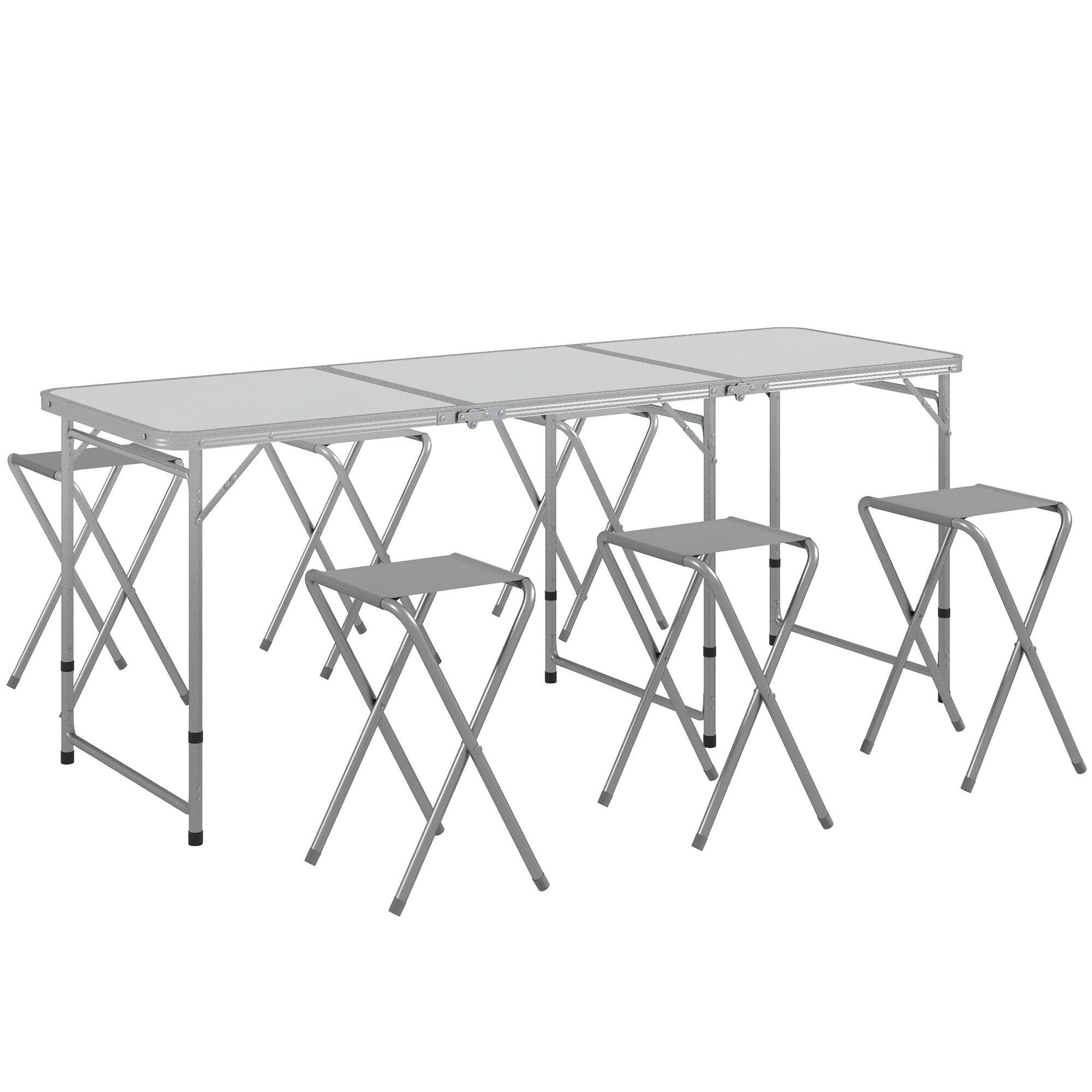 Outsunny Campingtisch Set mit 6 Stühlen grau 180L x 60B x 70H cm
