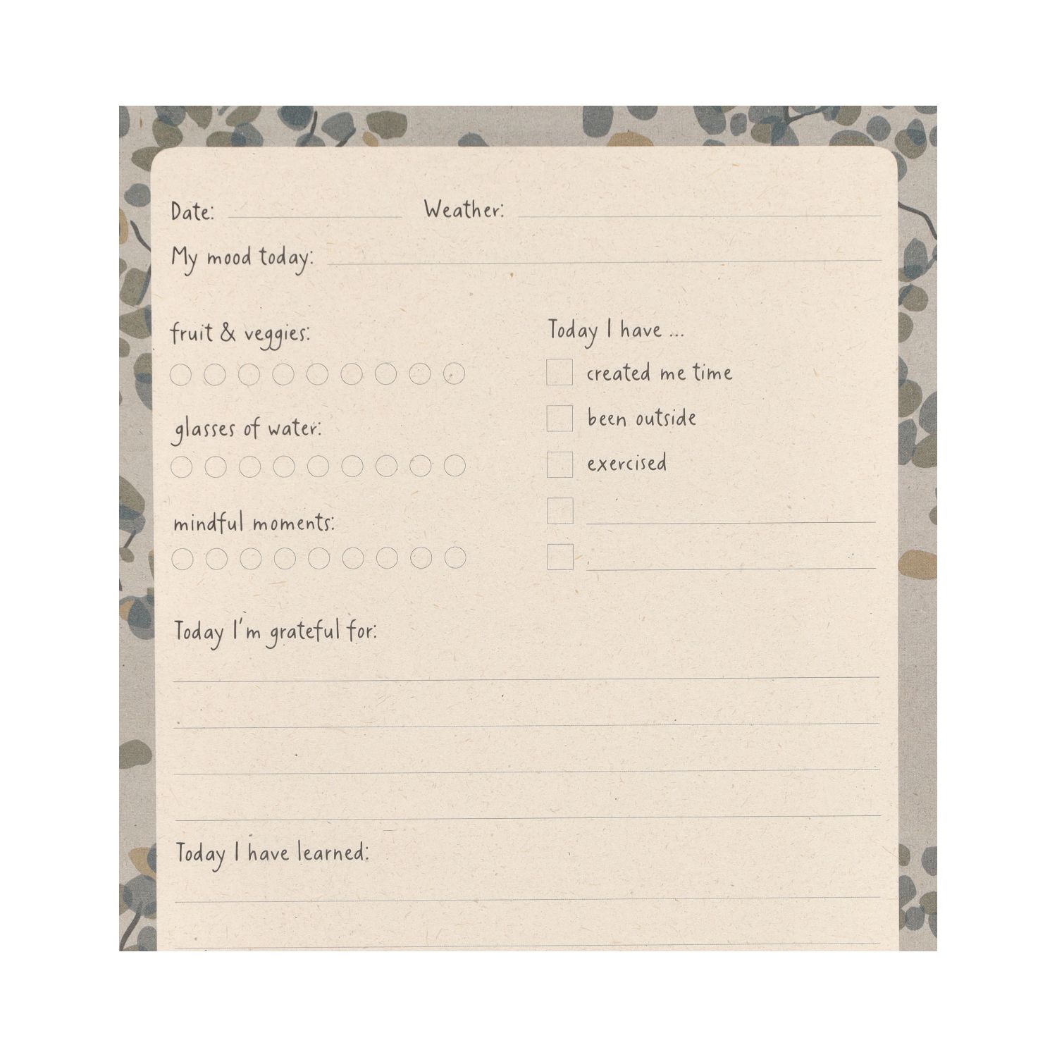 Daily wellness journal, papier, takjes met bladeren, A5