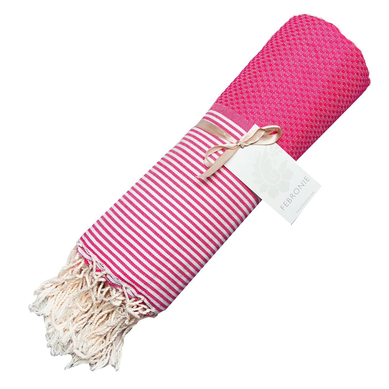 Febronie Fouta Nid d'Abeille Ibiza rose fuschia/blanc - 100x200 cm
