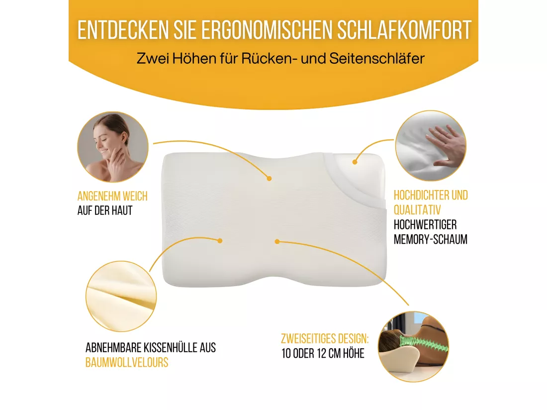 Oreiller Ergonomique Cervical - Deux hauteurs différentes - 60x35x12 - DUO PREMIUM