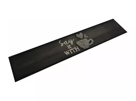 Tapis de cuisine lavable imprimé tasse noir 60x300 cm velours