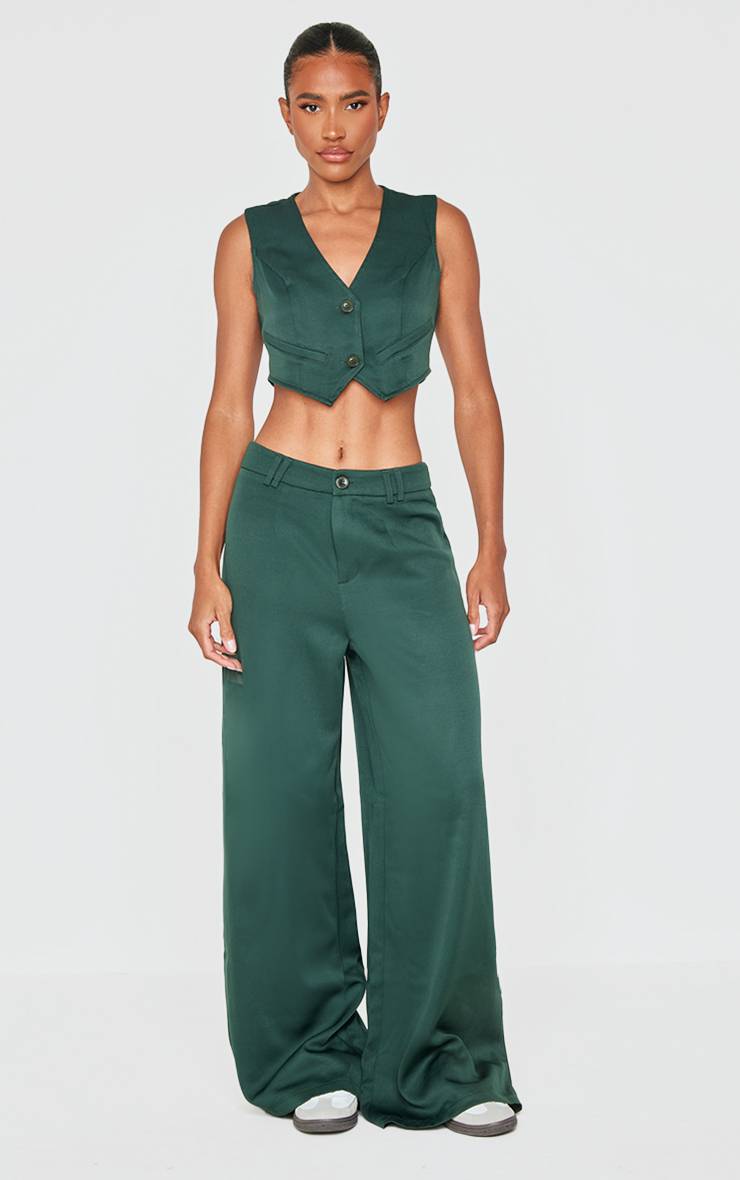 Vert Foncé Pantalon De Costume Tissé À Double Passant De Ceinture