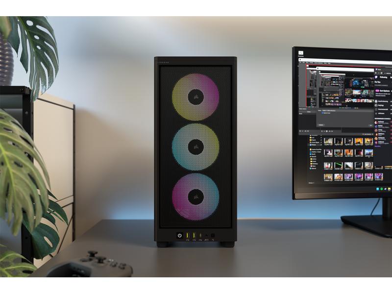 Corsair PC-Gehäuse iCUE 2000D RGB Airflow Schwarz Mini-ITX PC-Gehäuse mit Stahlabdeckgitter und RGB-Beleuchtung