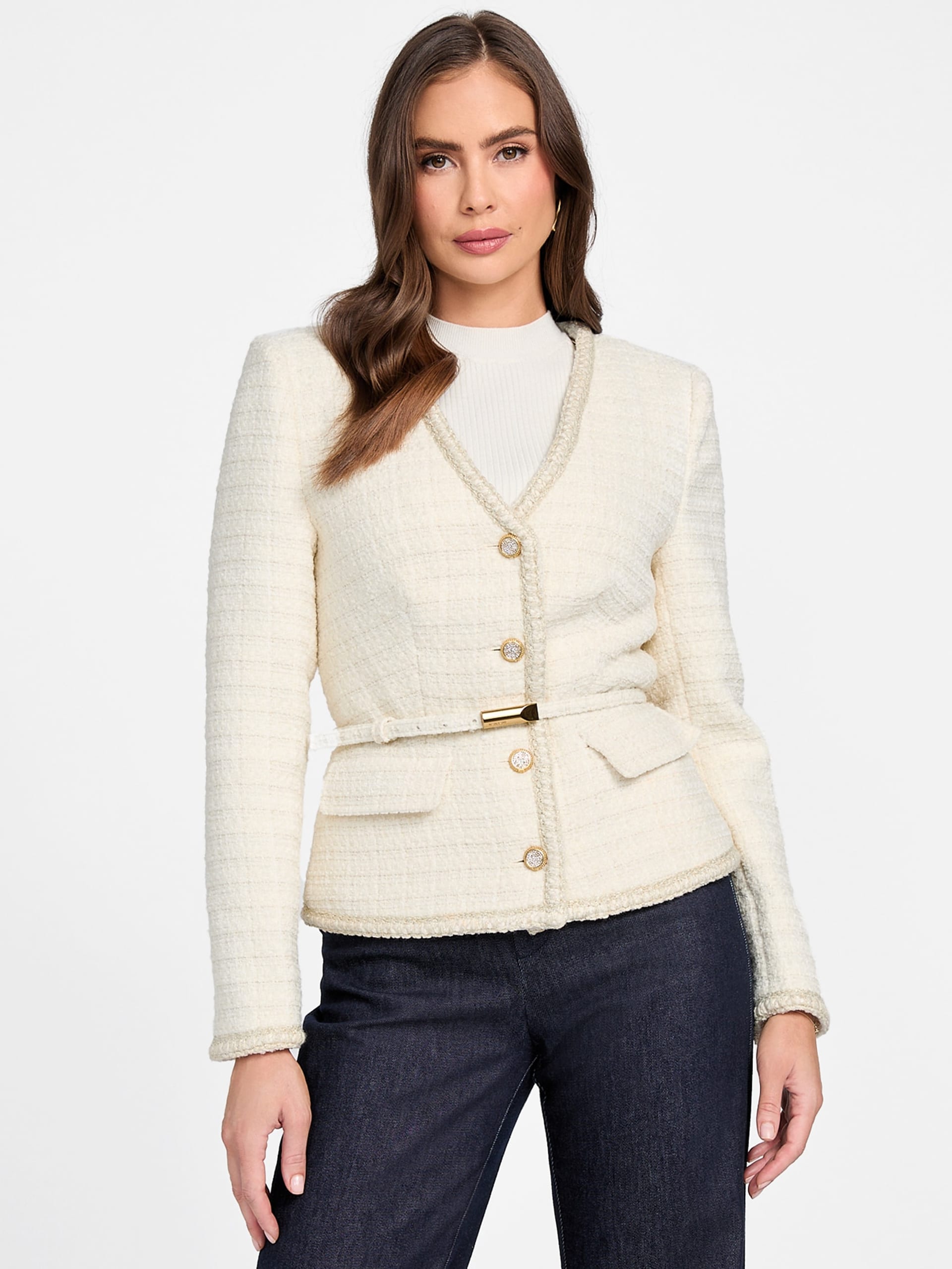 Blazer Eco Sue com cinto em bouclé