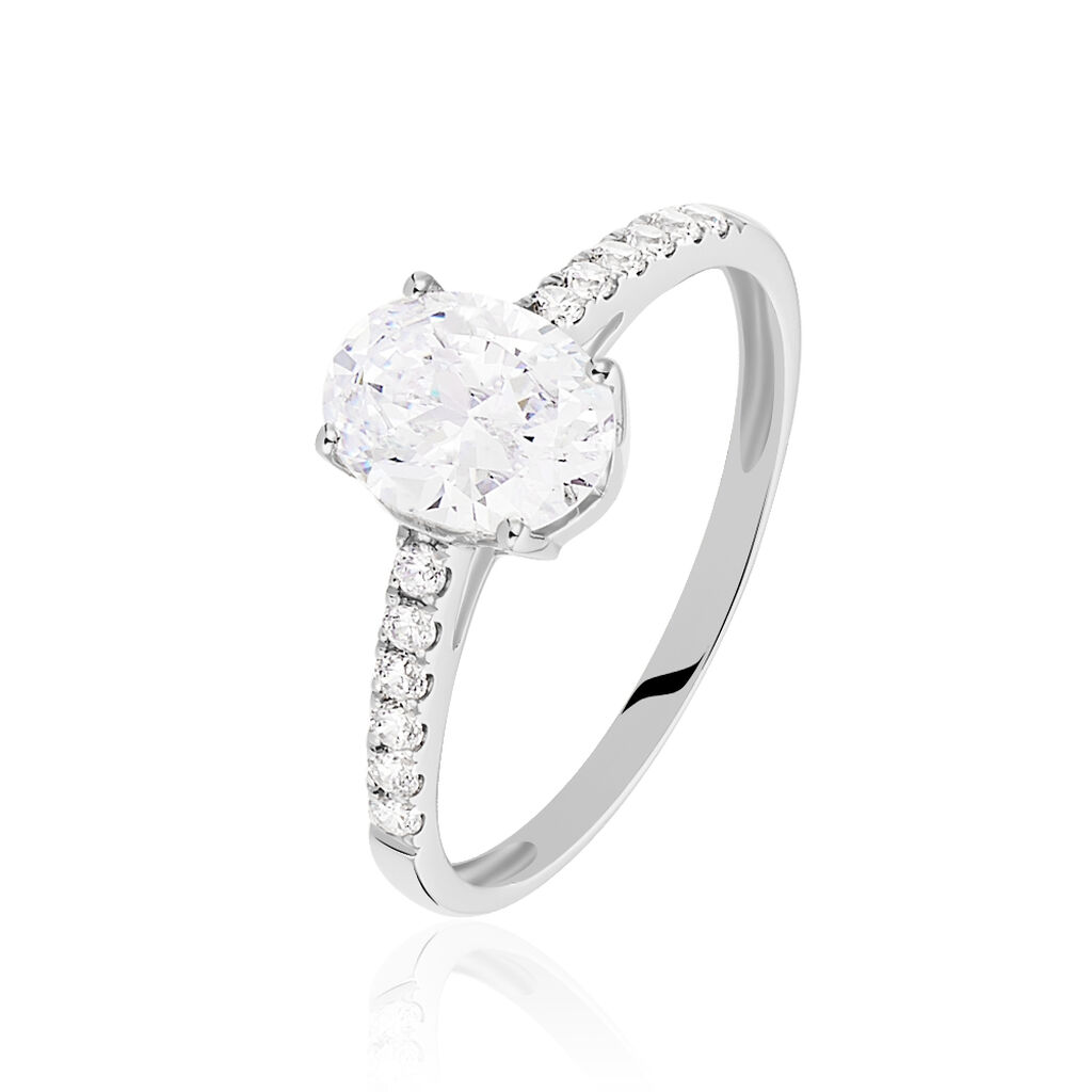 Bague Solitaire Oval Or Blanc Oxyde De Zirconium
