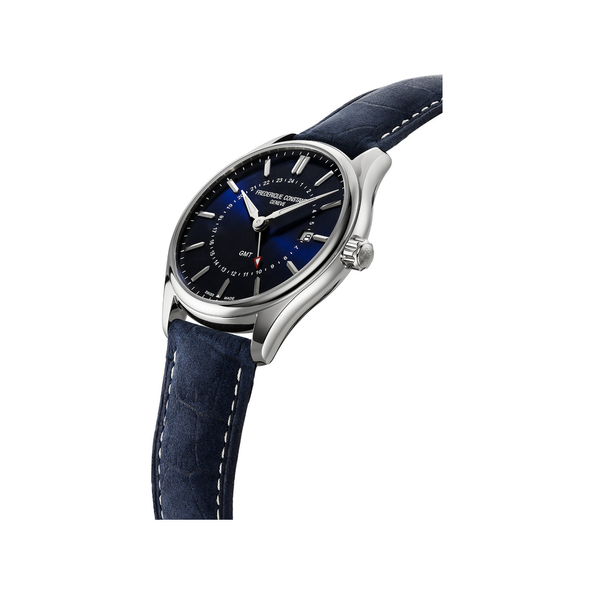 Montre Frédérique Constant homme acier bracelet cuir bleu