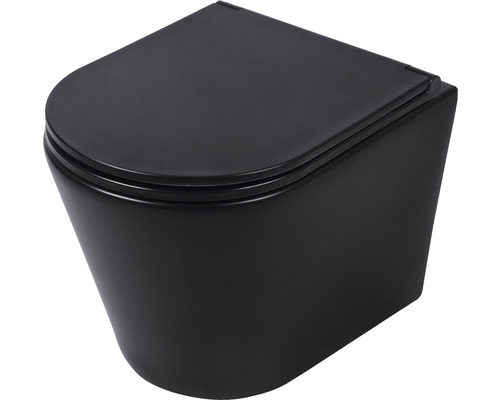 Differentiatie wandclosetset, randloos, matzwart met coating, inclusief toiletzitting 38.500.03