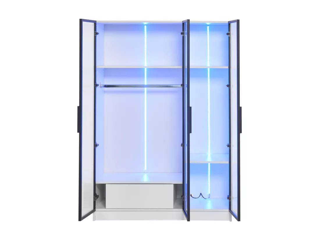 Vitrine H 160 cm avec lumière LED - 3 portes vitrées et 1 tiroir - Blanc
