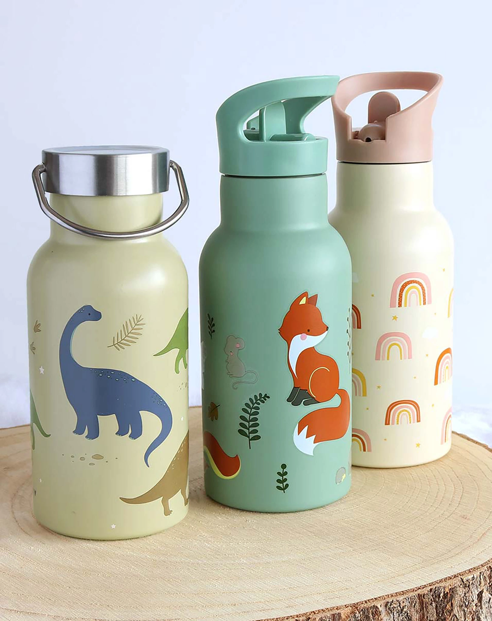 Edelstahl-Trinkflasche DINOSAURS (350ml) in hellgrün