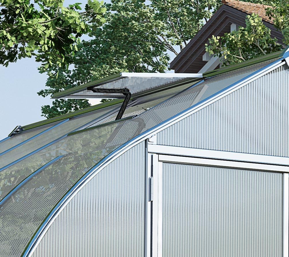 Palram-Canopia Aluminium Gewächshaus Bella 820 | 601x244 cm | Zwiebelform | 6 mm Polycarbonat-Doppelstegpaneele | Inkl. Zubehörset | UV-beständig & wetterfest | Mit Doppelflügeltür & 4 Dachfenstern
