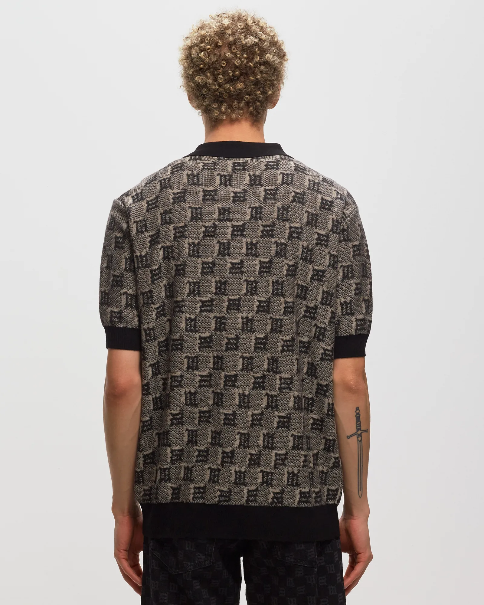 MISBHV SILK WOOL KNITTED MONOGRAM POLO TEE