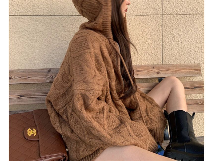 aistera - Effen, losse gebreide hoodie met ballonmouwen en rits