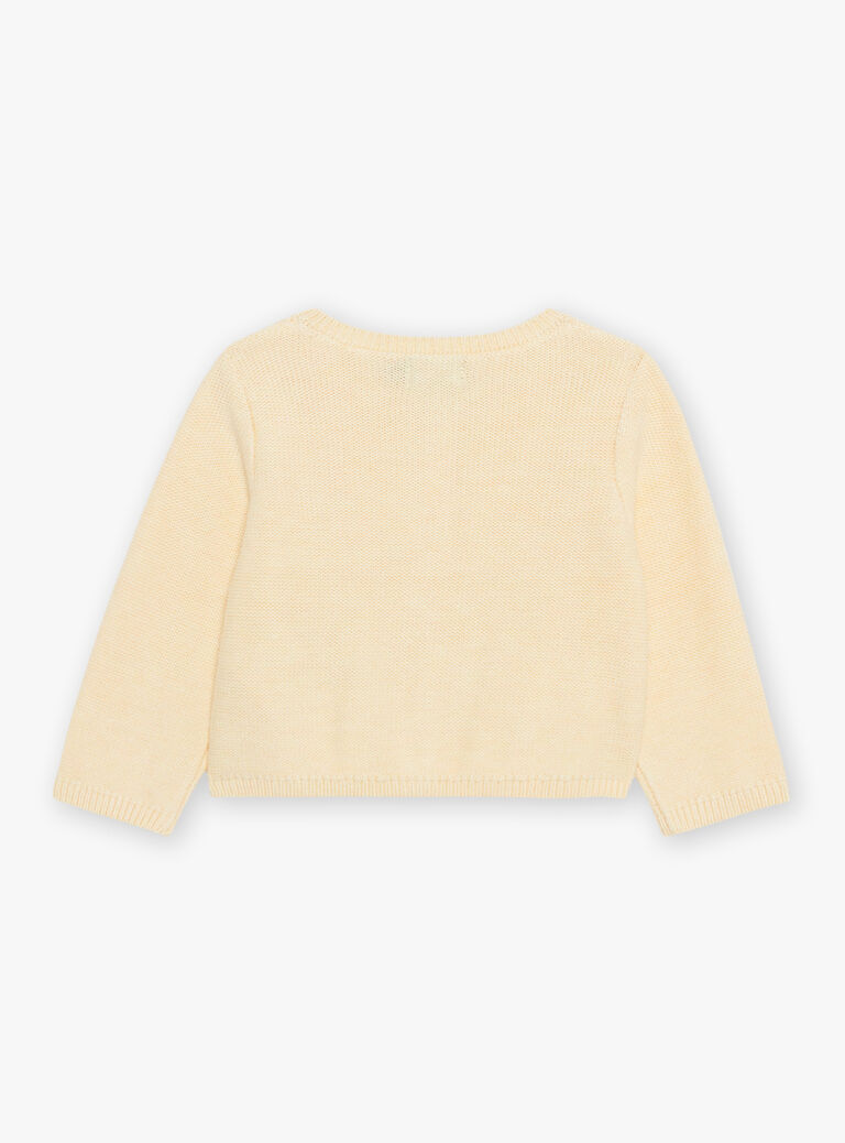 Cardigan en tricot ajouré et torsadé jaune pastel