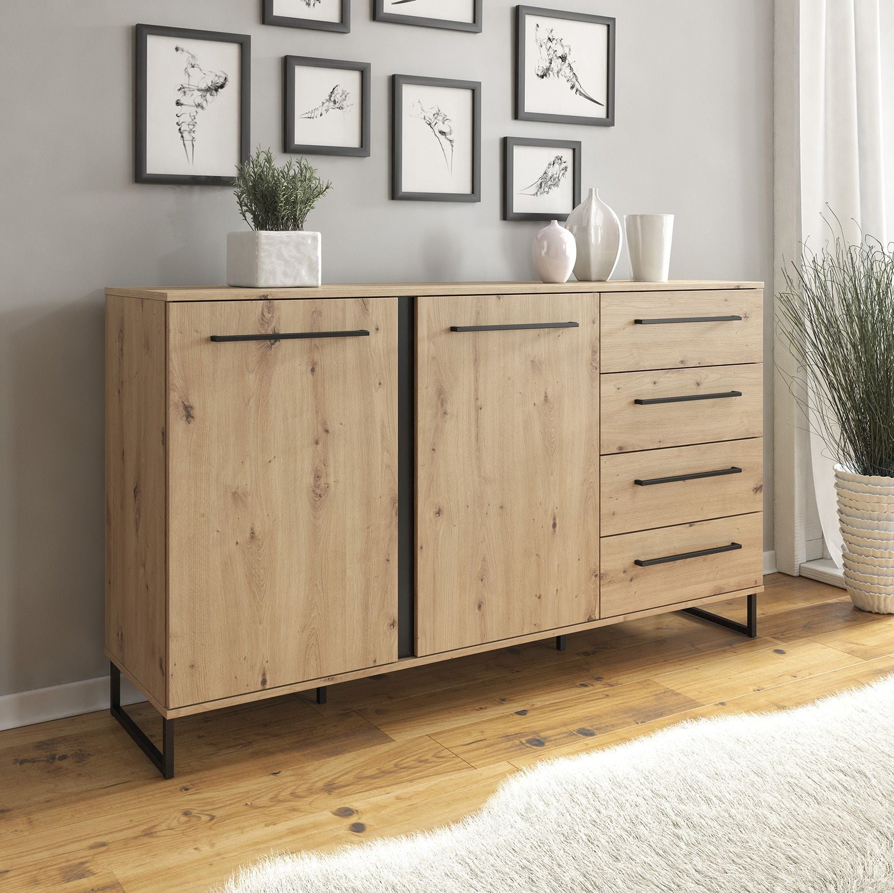 Saturn - Dressoir - Eiken/zwart - 159x42x93 cm