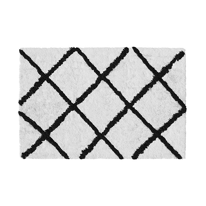Tapis de bain rectangulaire GoodHome Aetna coloris blanc et noir en coton et polyester L.60 x l.40 cm