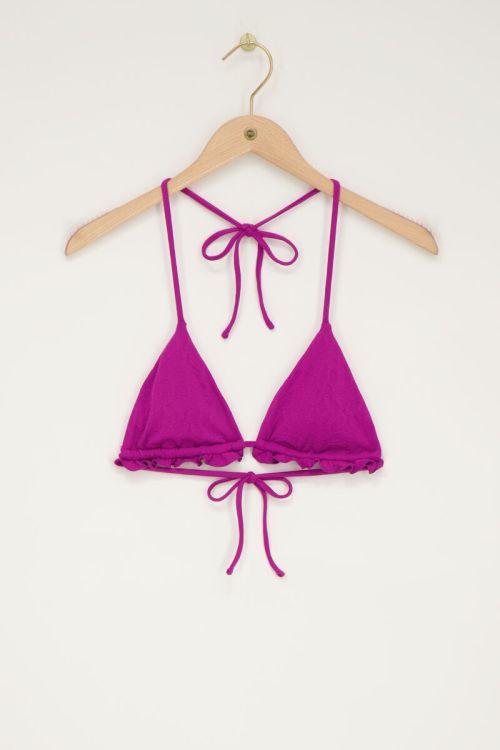Paarse bikini top triangel met ruffles en structuur