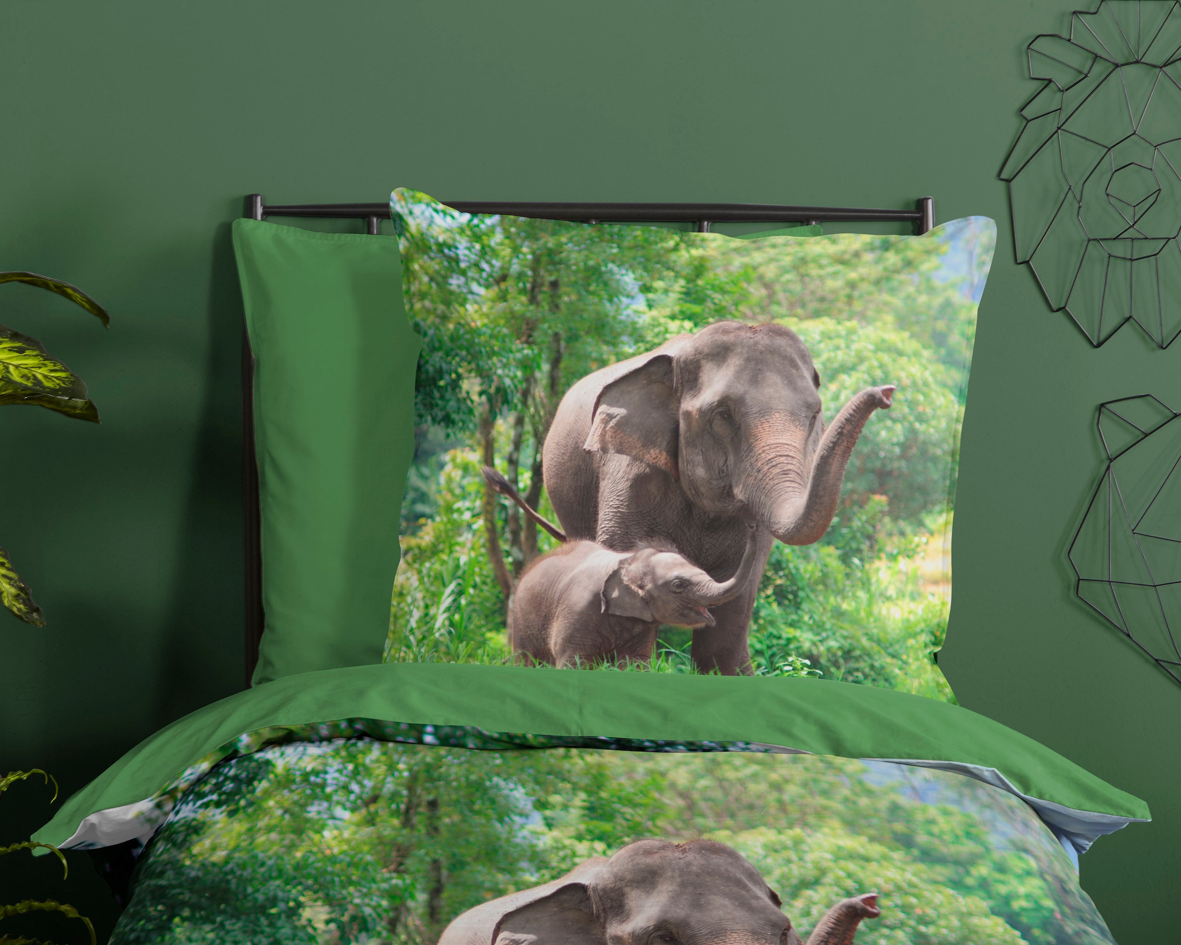 good morning Kinderbettwäsche »Elephants« 2 Stk. tlg. Baumwolle, 135x200, Reissverschluss, Wendeoptik, Kind, Elefant, Grün