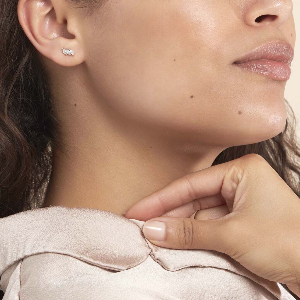 Boucles D'oreilles Puces Edma Or Blanc Oxyde De Zirconium