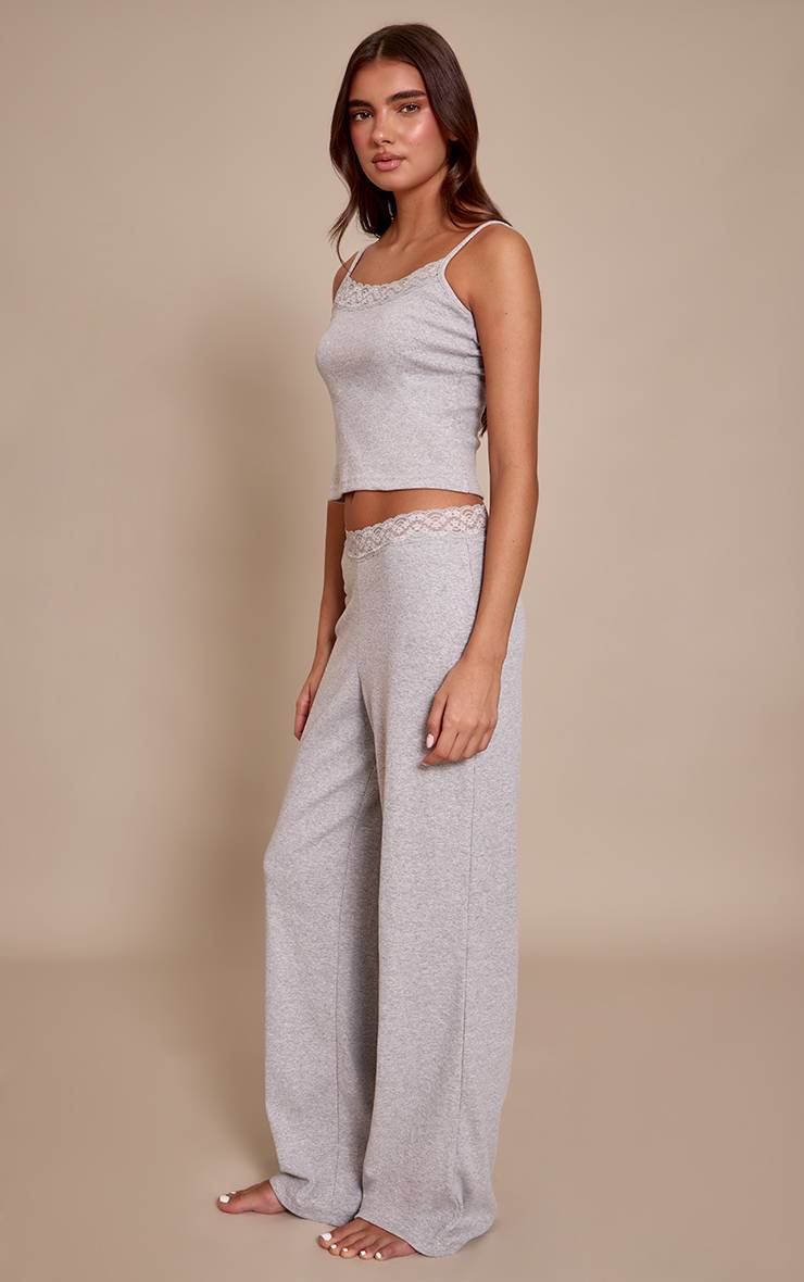 Gris Pantalon Large À Bordure En Dentelle