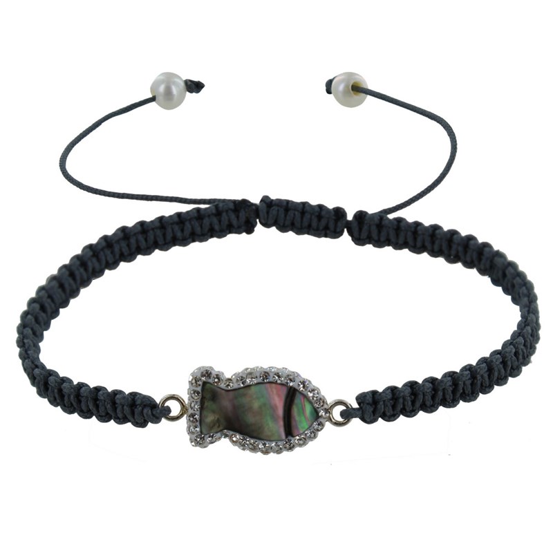 Bracelet Poissson de Nacre et Strass Lien Tréssé Gris
