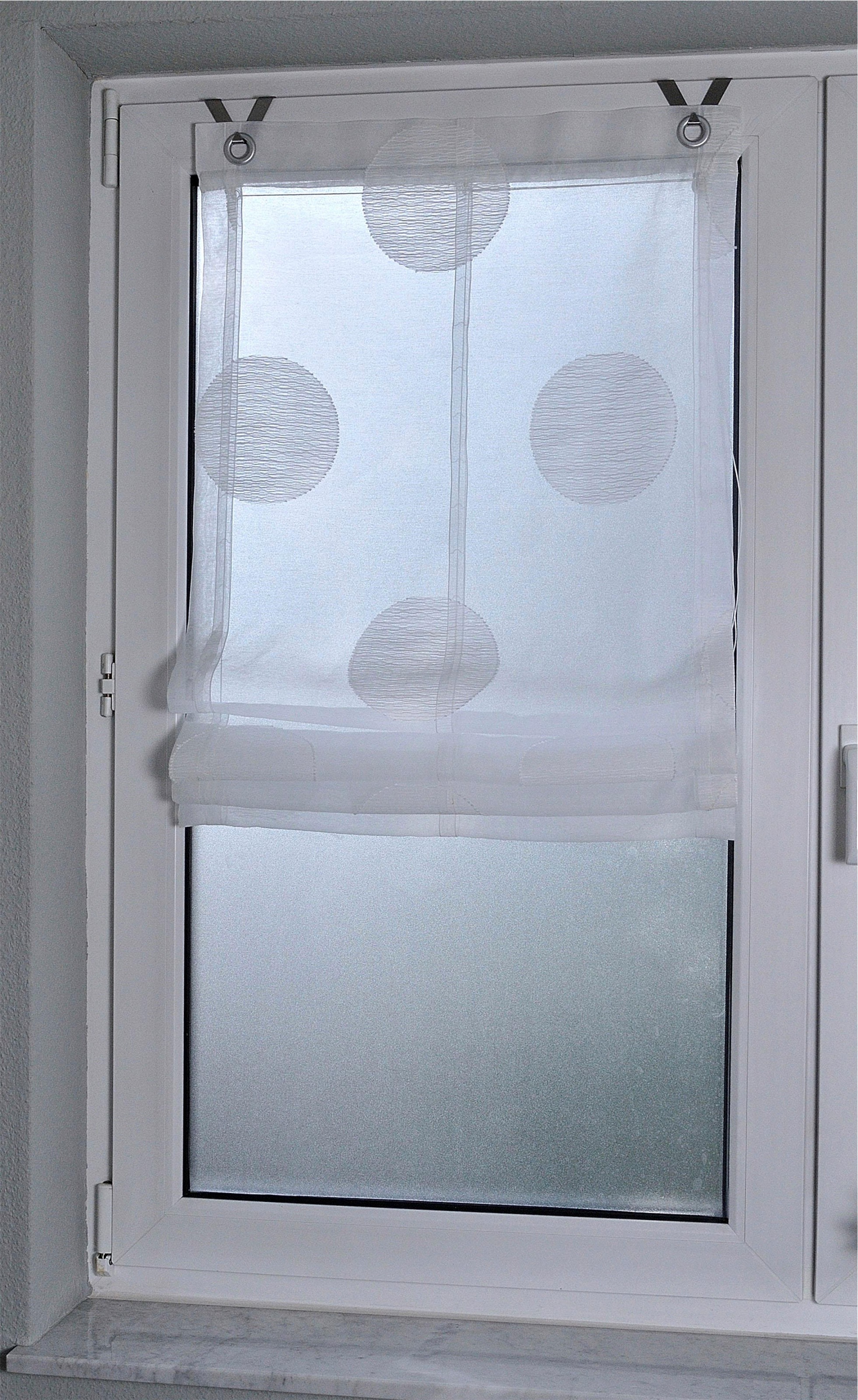 Kutti Raffrollo »Rhonda« mit Hakenaufhängung ohne Bohren weiss, halbtransparent, mit Motiv, gemustert, mit Fensterhaken