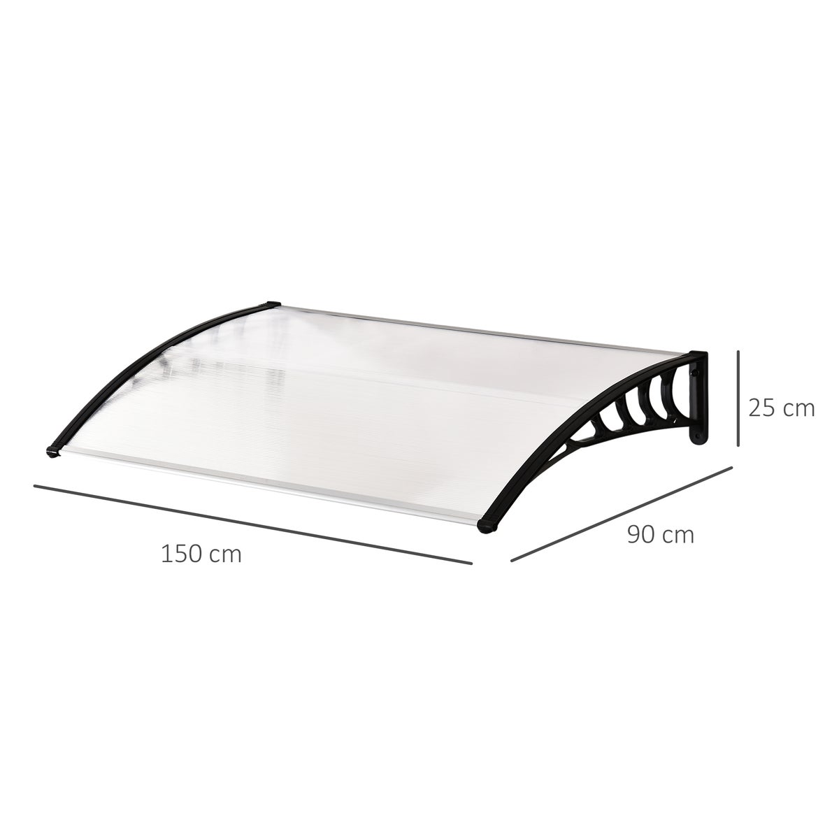 Outsunny Voordeurluifel 90 x 150 cm, Polycarbonaat Deurdak, Schuine Boogluifel met UV-bescherming, Zon- en Regenbescherming voor Buiten, Wit