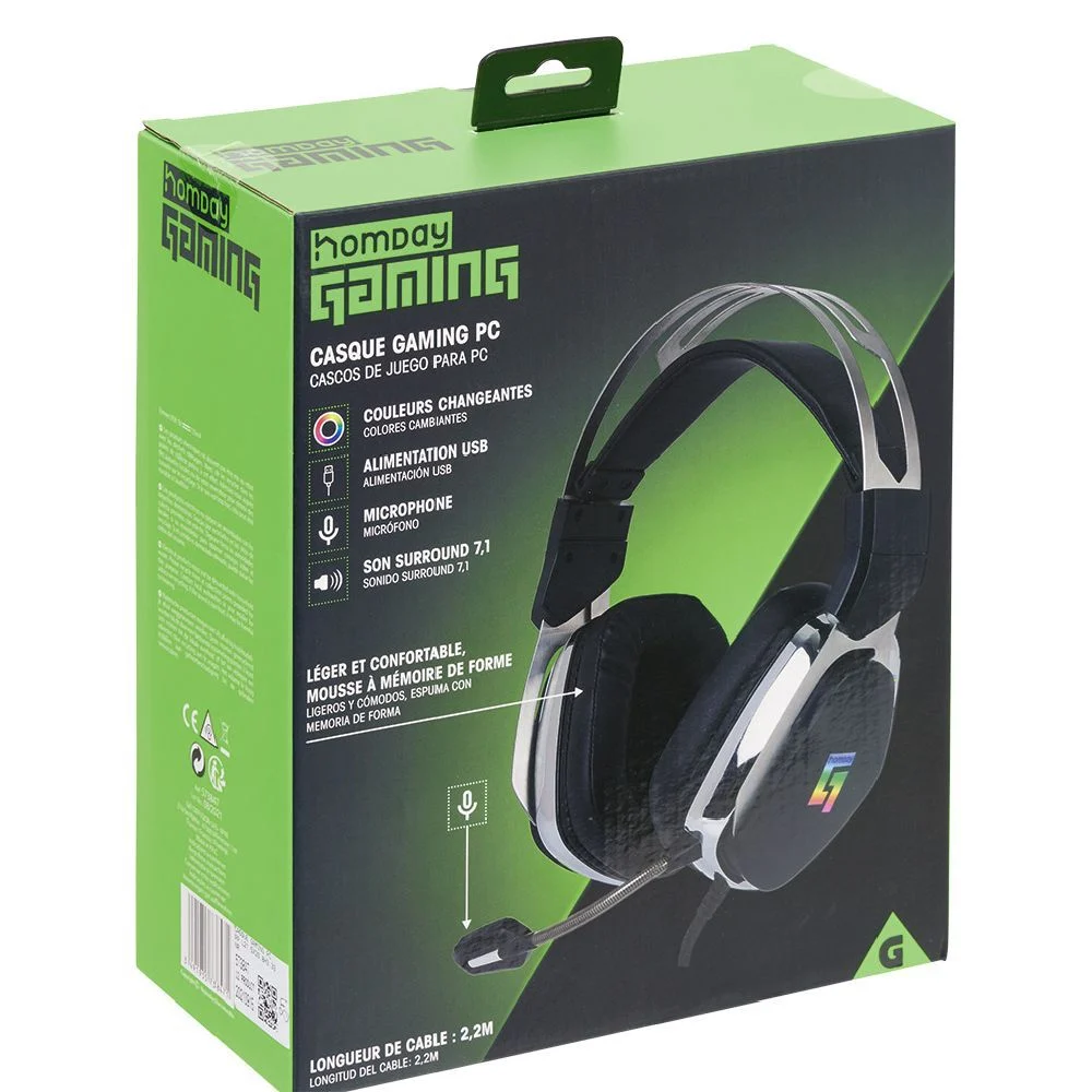 Casque gaming PC Homday avec micro et LED multicolores