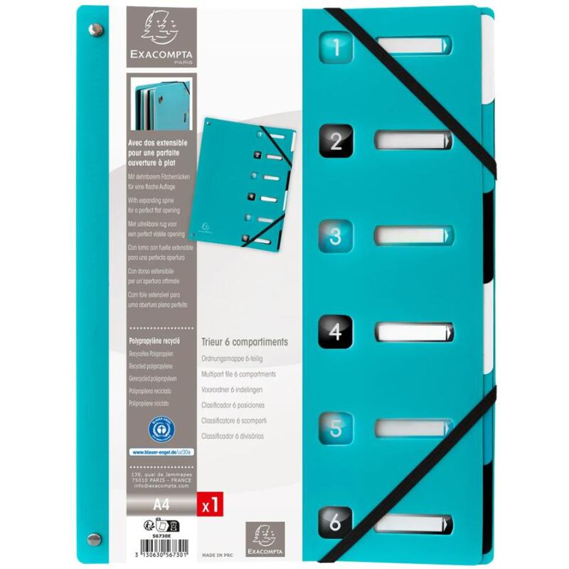 Trieur extensible 6 positions PP recyclé Titane - Couleurs assorties