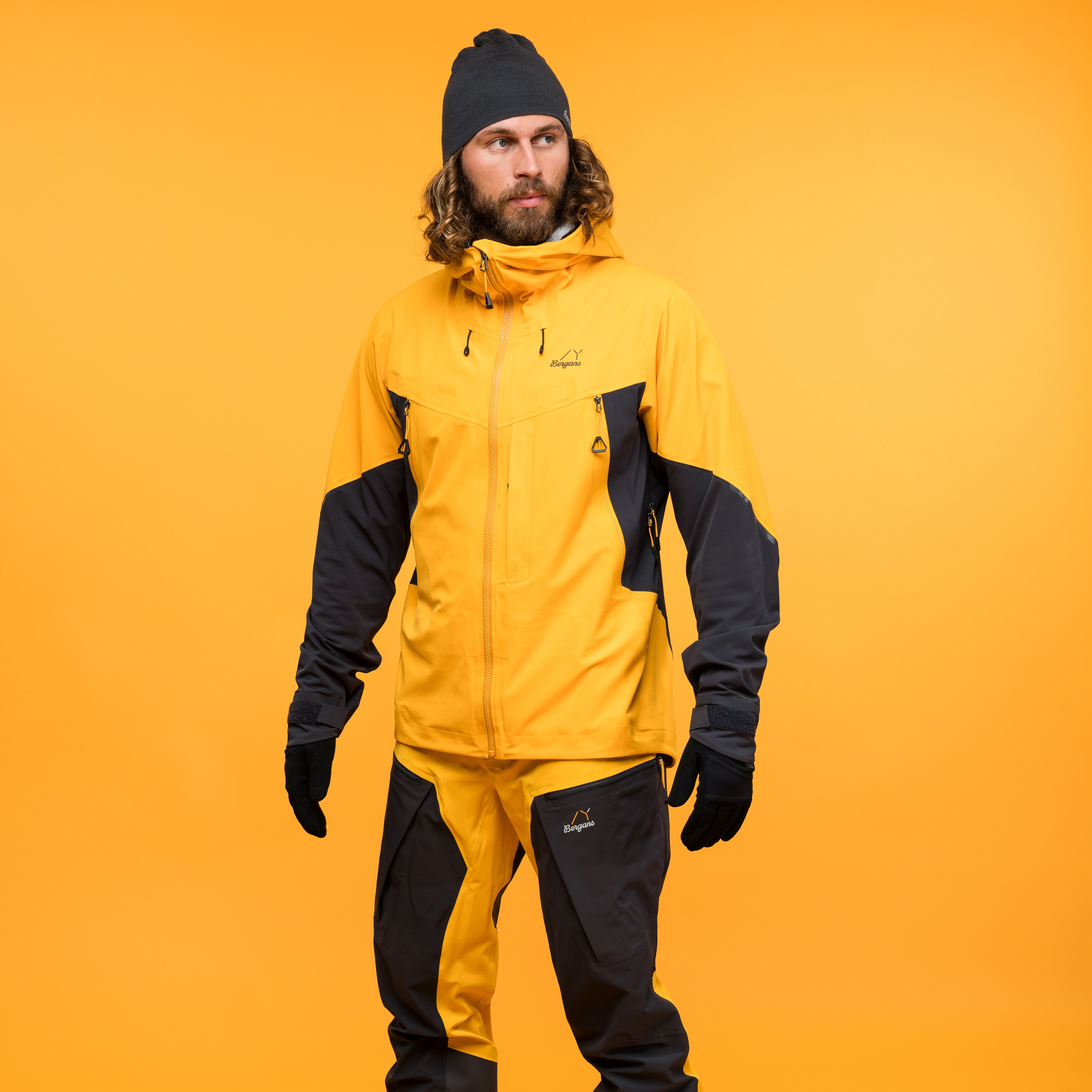 Y MountainLine Hybrid Softshell Jacket Men Mango Yellow / Dark Shadow Grey