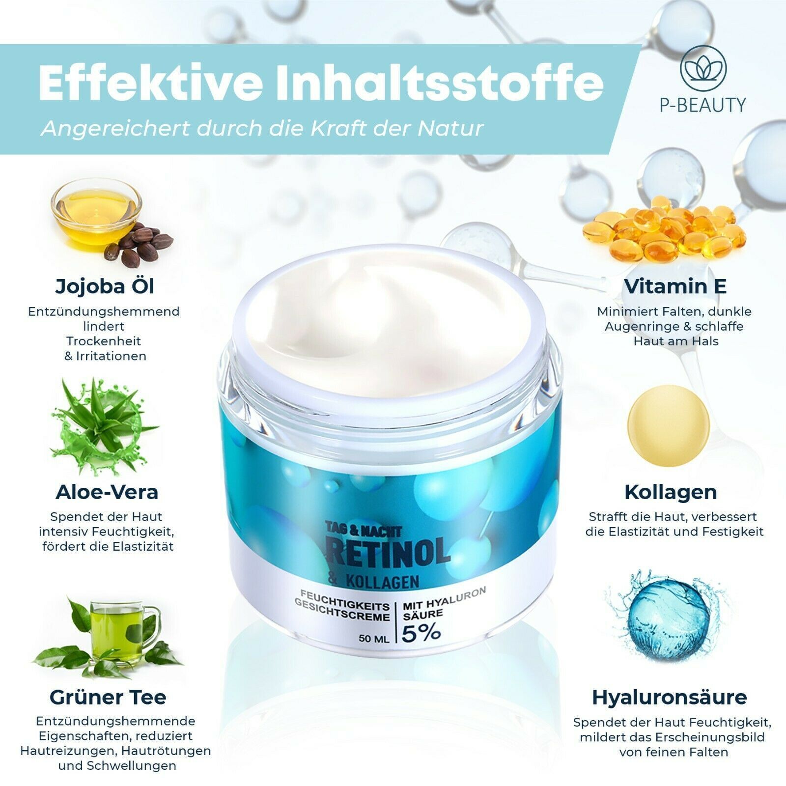 P-Beauty Anti-Aging Retinol Creme mit Hyaluronsäure