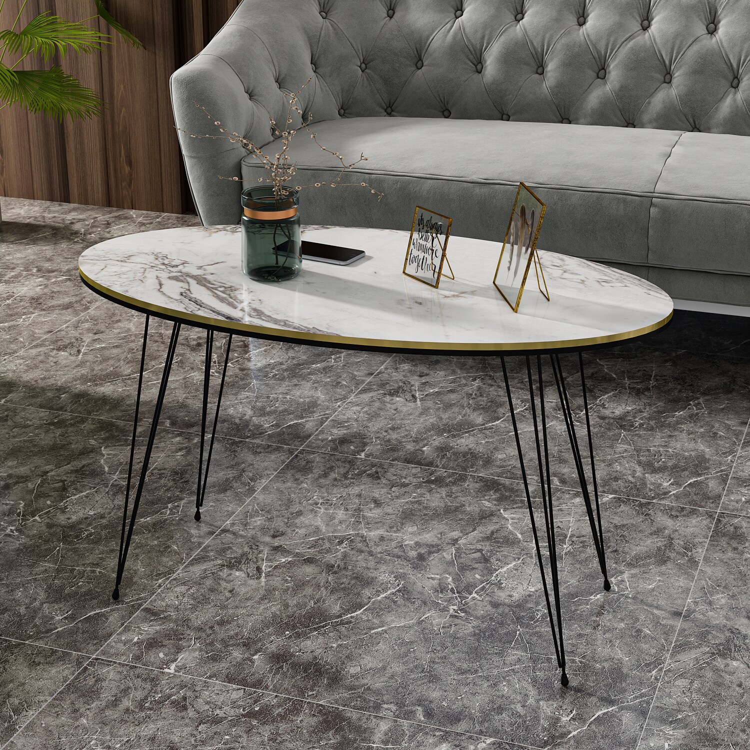 Couchtisch Marmor Optik Oval Weiß 20566993
