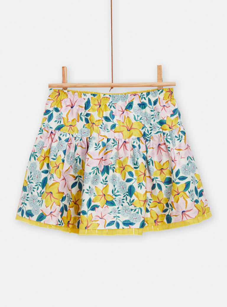 Jupe réversible imprimée fleuri et jaune pour fille