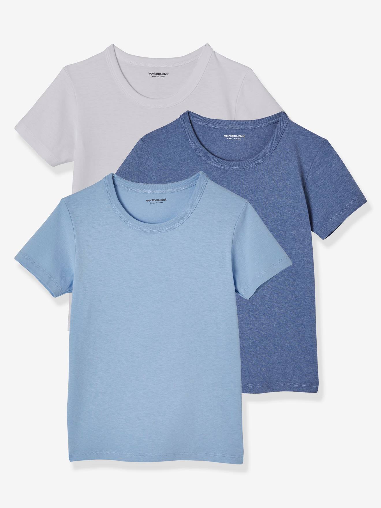 Pacote com 3 camisetas lisas de manga curta azul-claro para meninos