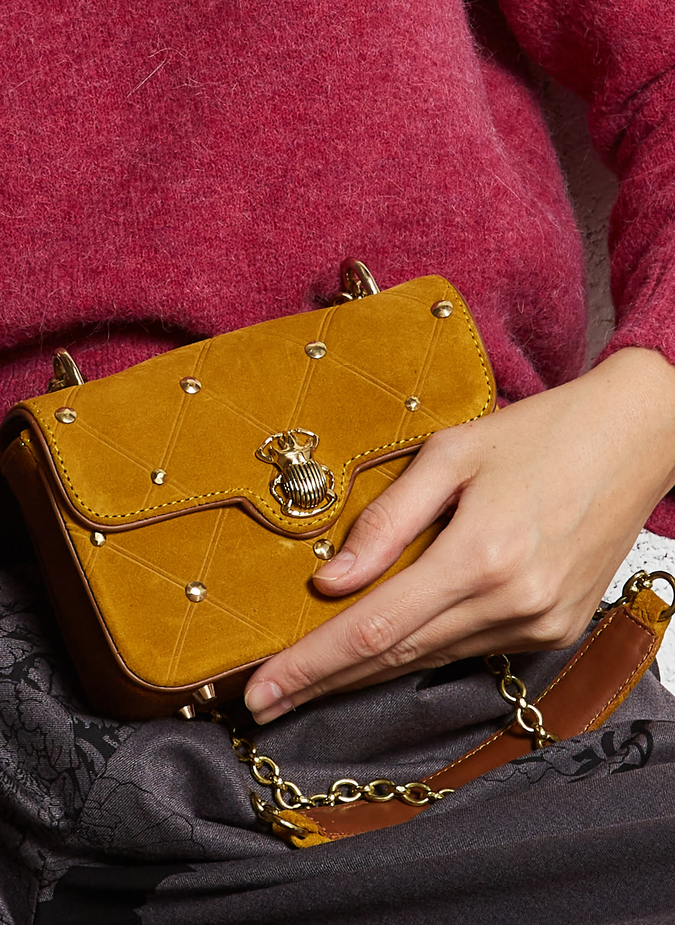 MINI AVA - Sac porté épaule en velours de soie | Beige